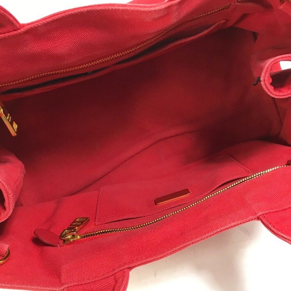 PRADA triangle logo plate Kanapa GM Bijoux Hand Bag Tote Bag Canvas Red - Picture 5 of 16
